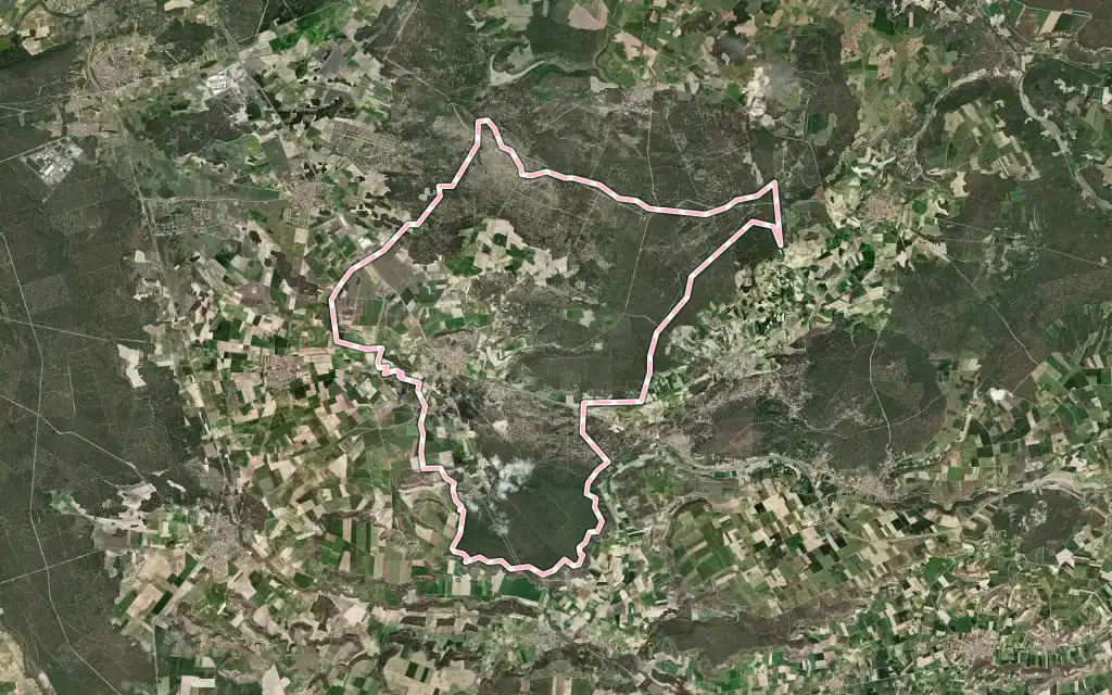 Vista satélite de Portillo con su contorno administrativo