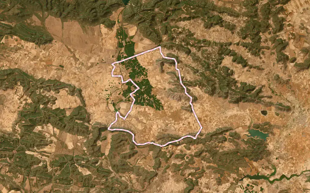 Vista satélite de Porzuna con su contorno administrativo