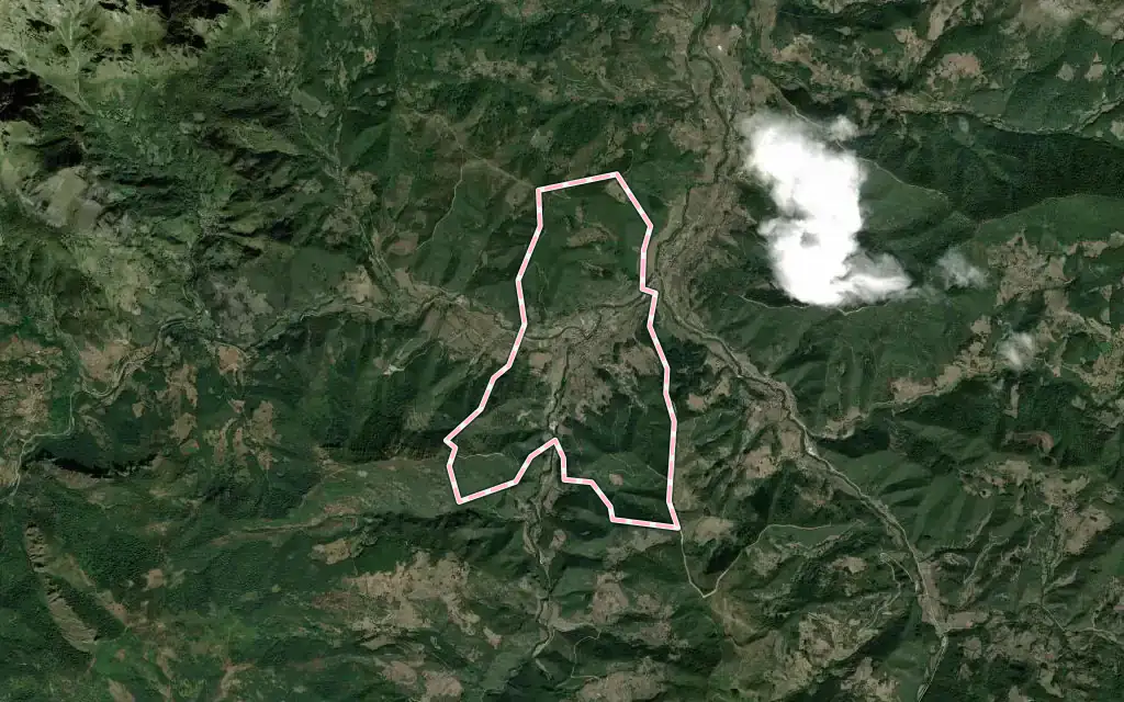 Vista satélite de Potes con su contorno administrativo