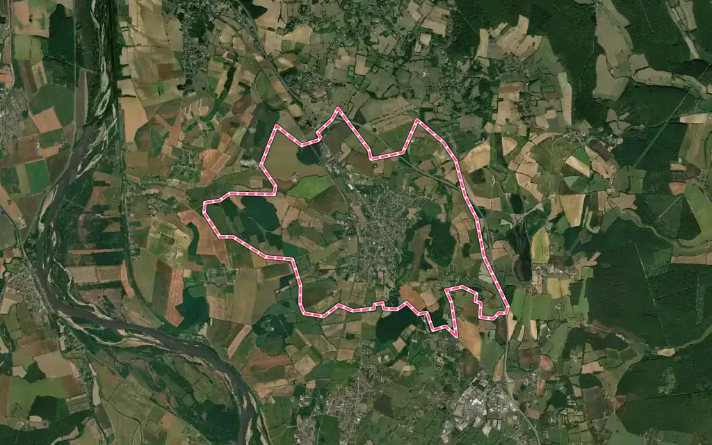 Vue satellite de Pougues-les-Eaux avec ses contours administratifs