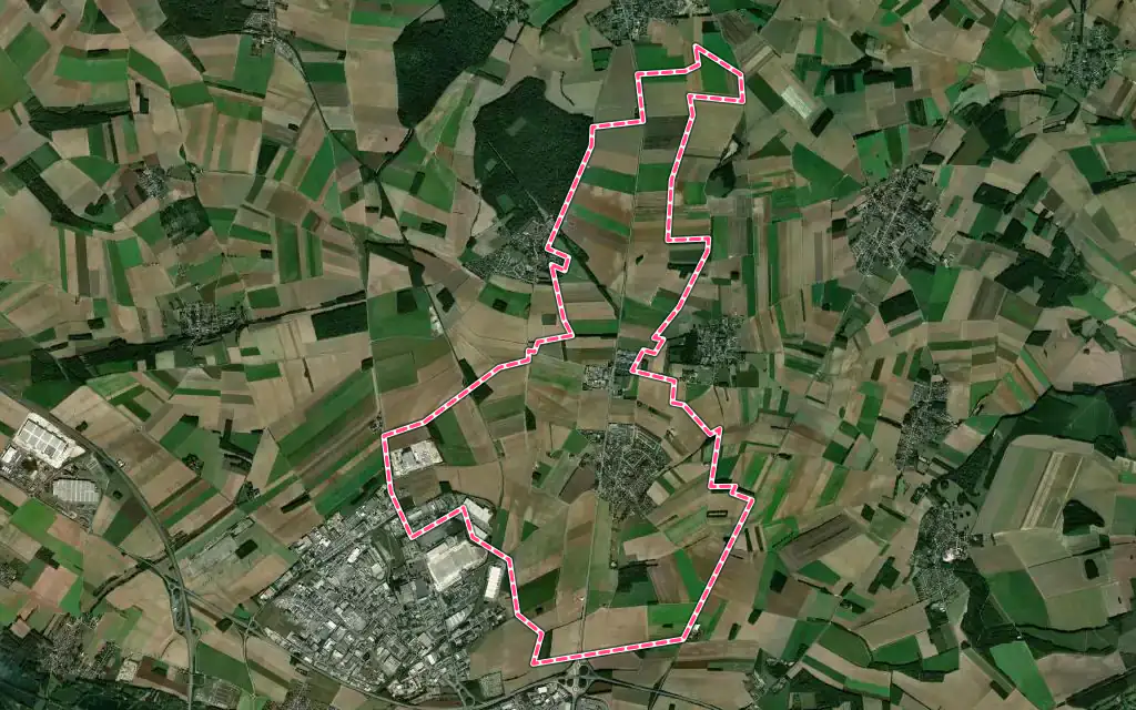 Vue satellite de Poulainville avec ses contours administratifs