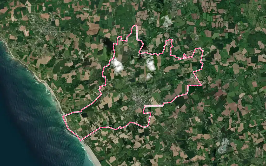Vue satellite de Pouldreuzic avec ses contours administratifs