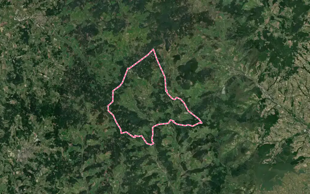 Vue satellite de Poule-les-Écharmeaux avec ses contours administratifs