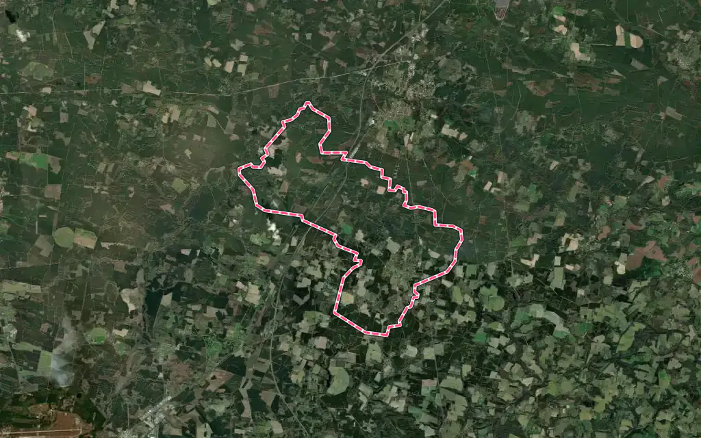 Vue satellite de Pouydesseaux avec ses contours administratifs