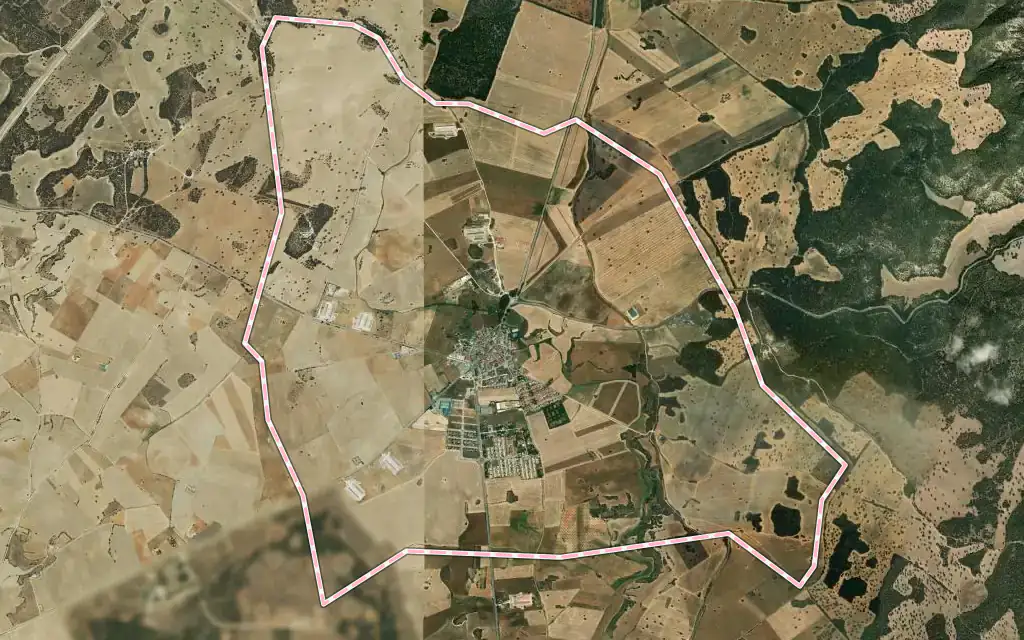 Vista satélite de Pozo de Guadalajara con su contorno administrativo