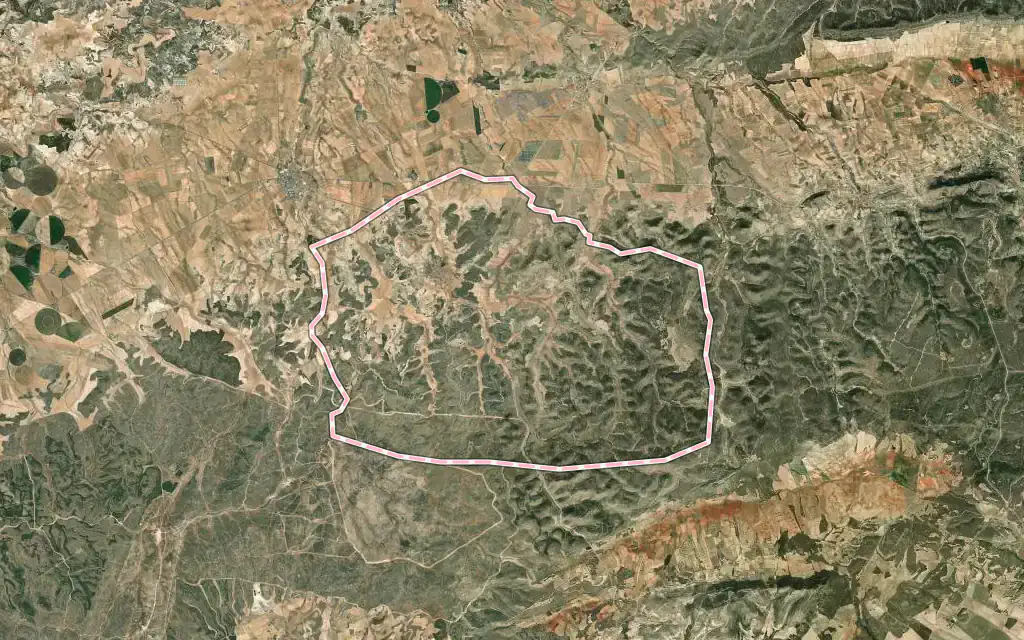 Vista satélite de Pozo-Lorente con su contorno administrativo