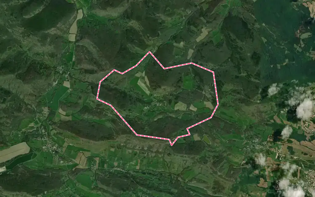 Vue satellite de Pradettes avec ses contours administratifs