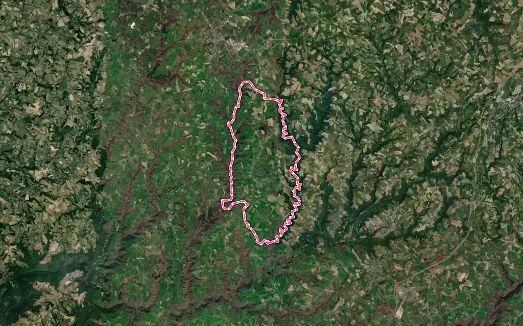 Vue satellite de Pradinas avec ses contours administratifs