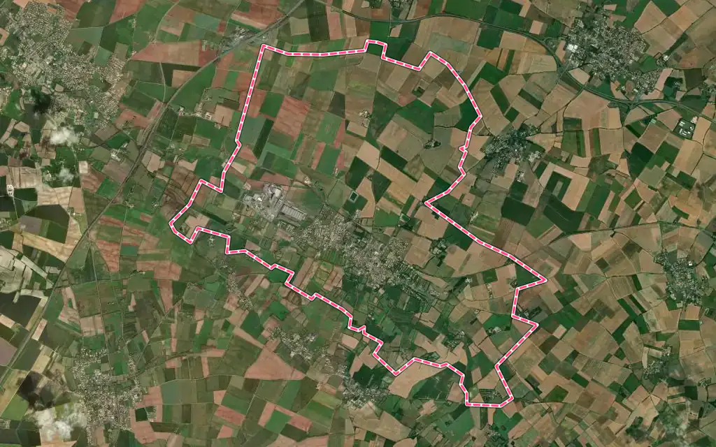 Vue satellite de Prahecq avec ses contours administratifs