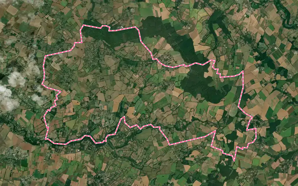 Vue satellite de Prailles-La Couarde avec ses contours administratifs