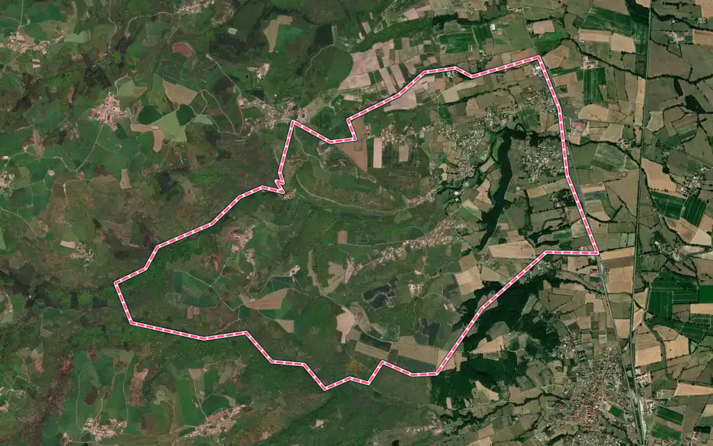 Vue satellite de Pralong avec ses contours administratifs