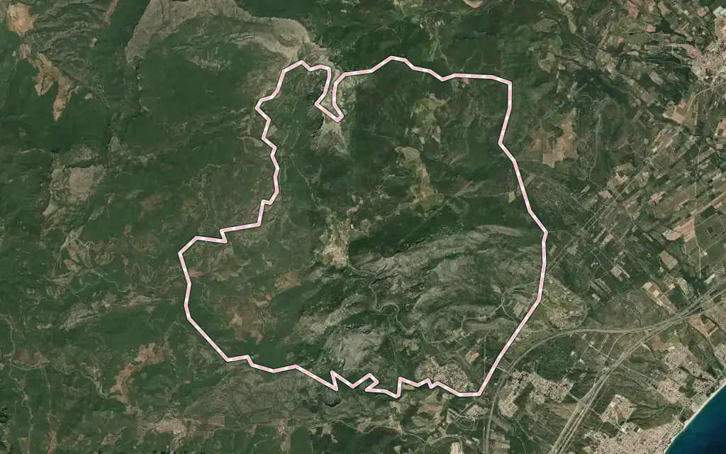 Vista satélite de Pratdip con su contorno administrativo