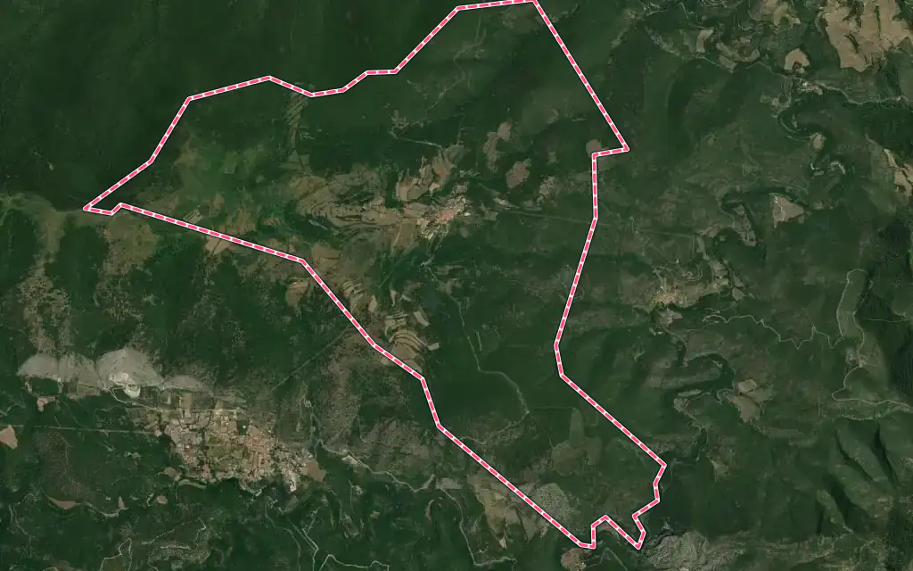 Vue satellite de Prats-de-Sournia avec ses contours administratifs