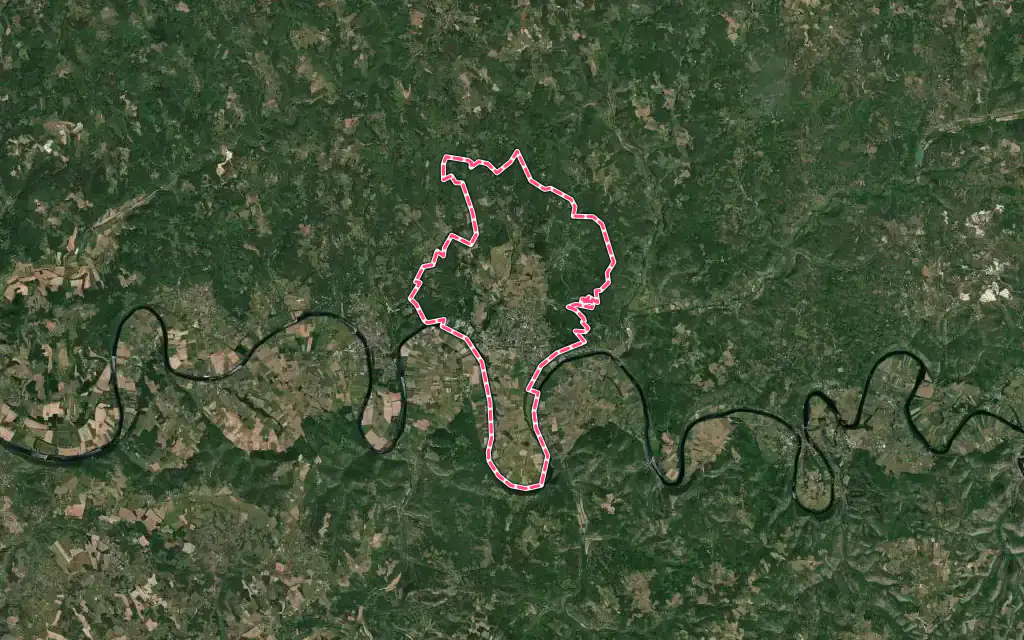 Vue satellite de Prayssac avec ses contours administratifs
