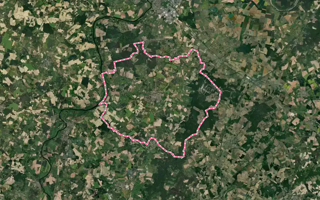 Vue satellite de Précigné avec ses contours administratifs
