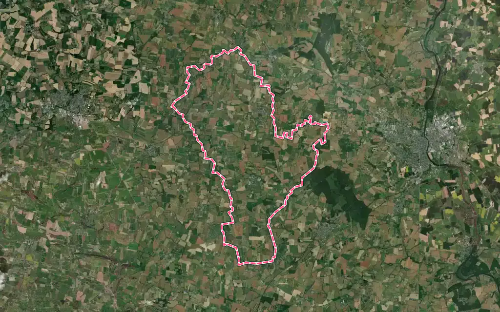Vue satellite de Prée-d'Anjou avec ses contours administratifs