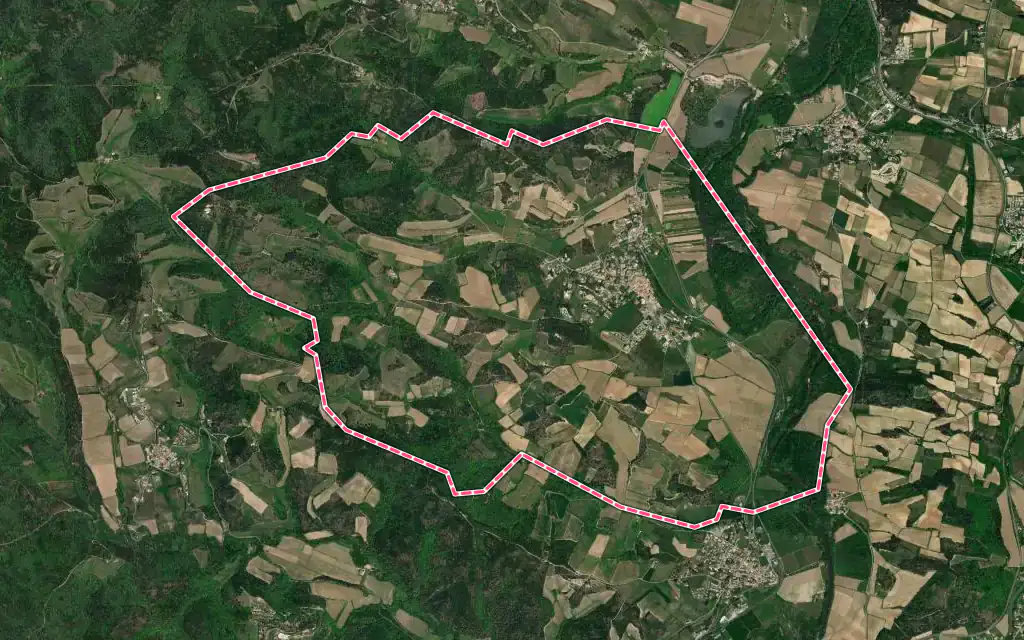 Vue satellite de Preixan avec ses contours administratifs