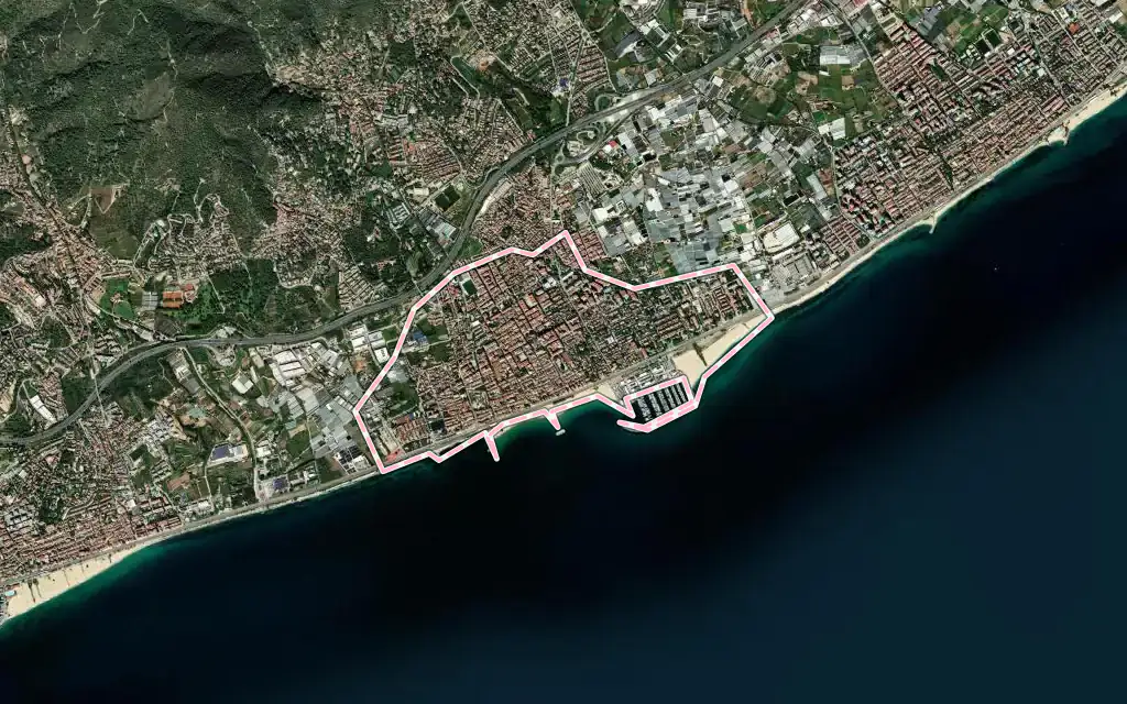 Vista satélite de Premià de Mar con su contorno administrativo