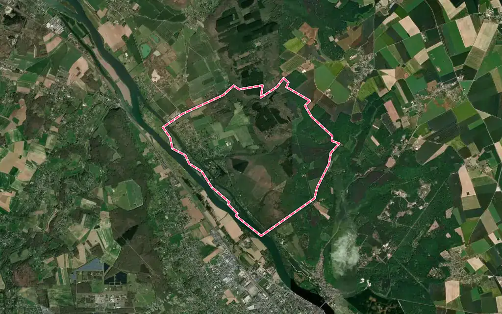 Vue satellite de Pressagny-l'Orgueilleux avec ses contours administratifs