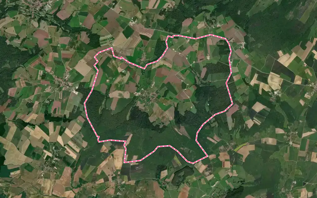 Vue satellite de Pressigny avec ses contours administratifs