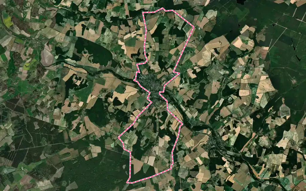 Vue satellite de Preuilly-sur-Claise avec ses contours administratifs