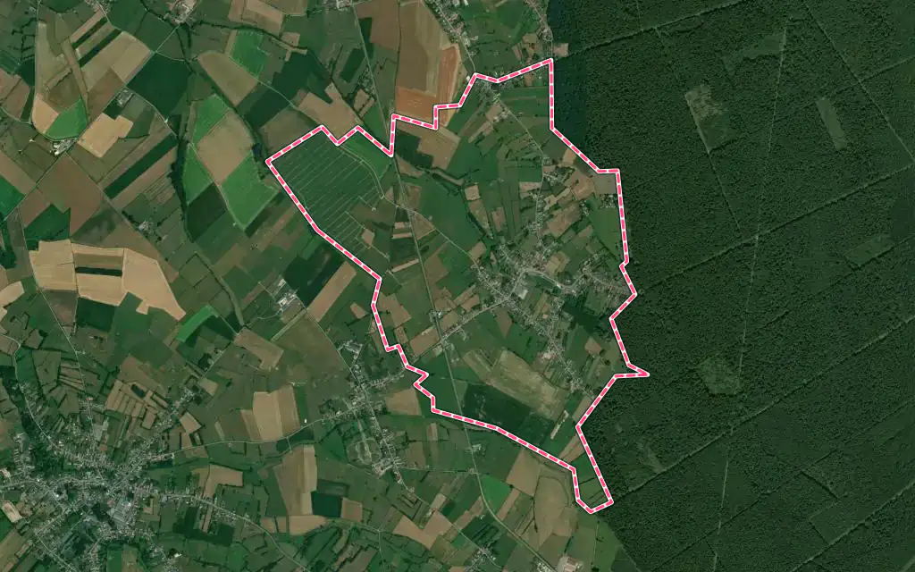Vue satellite de Preux-au-Bois avec ses contours administratifs