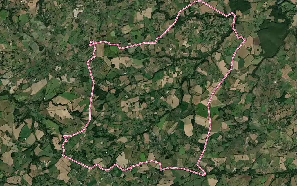 Vue satellite de Préveranges avec ses contours administratifs