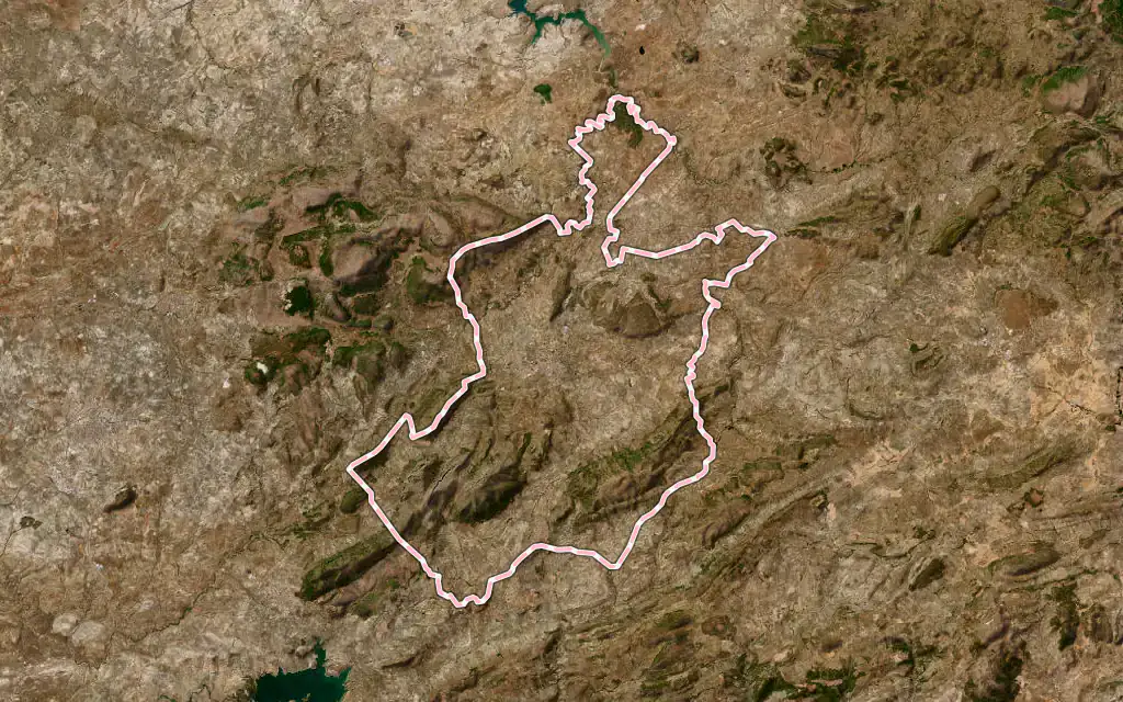 Vista satélite de Priego de Córdoba con su contorno administrativo