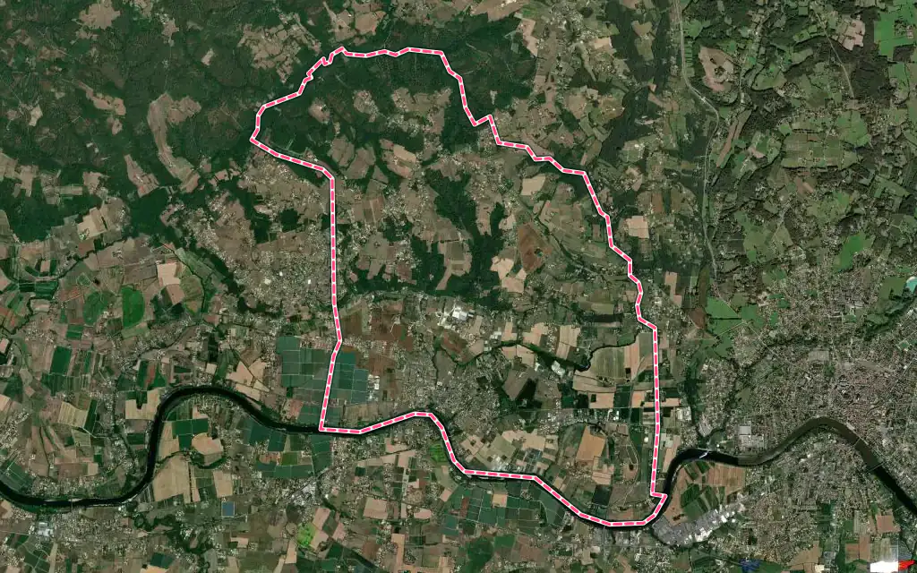 Vue satellite de Prigonrieux avec ses contours administratifs