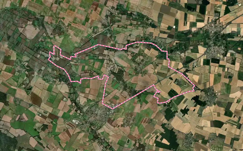 Vue satellite de Prin-Deyrançon avec ses contours administratifs
