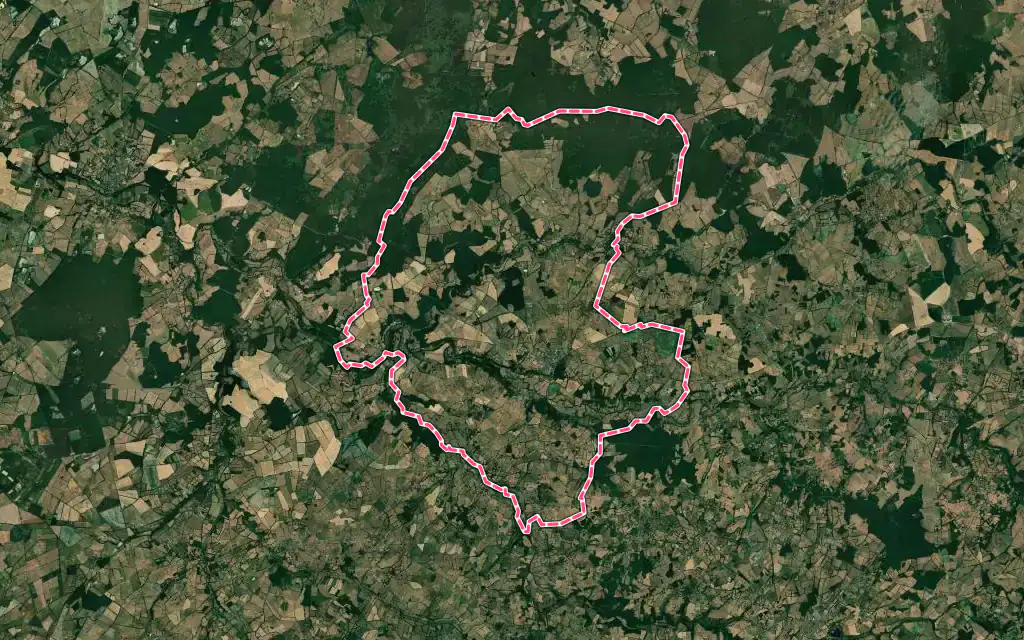 Vue satellite de Prissac avec ses contours administratifs