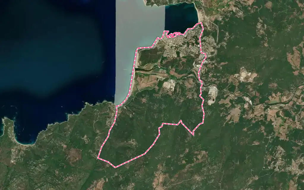 Vue satellite de Propriano avec ses contours administratifs
