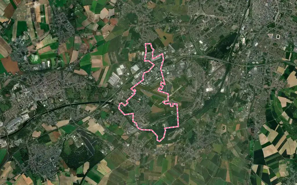 Vue satellite de Prouvy avec ses contours administratifs