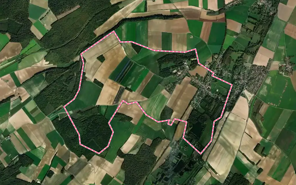 Vue satellite de Prouzel avec ses contours administratifs