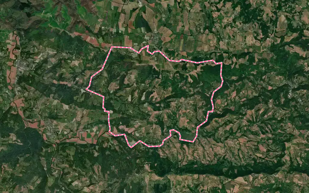 Vue satellite de Pruines avec ses contours administratifs