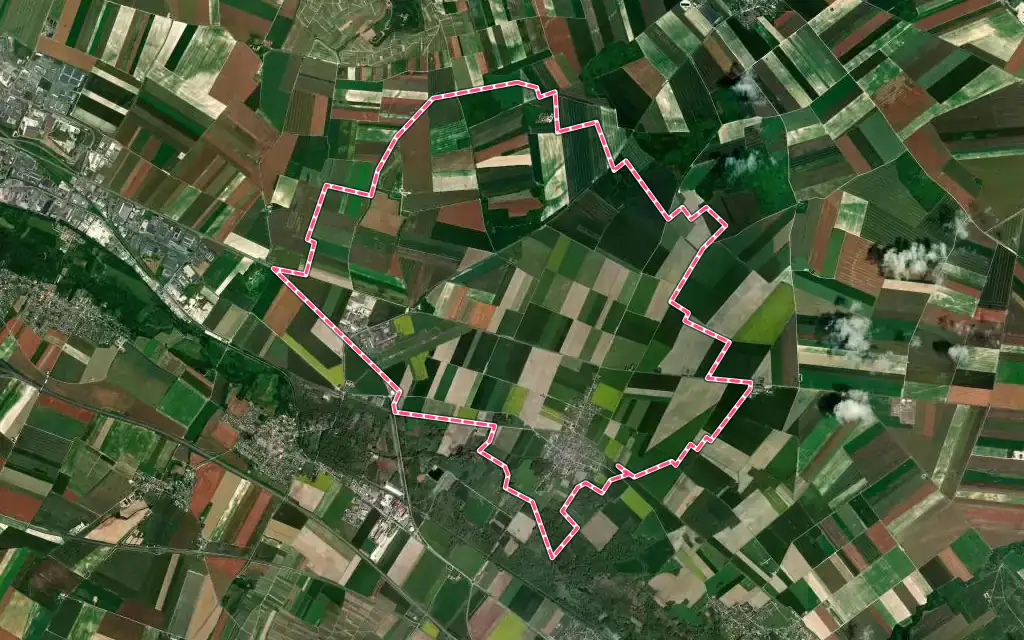 Vue satellite de Prunay avec ses contours administratifs