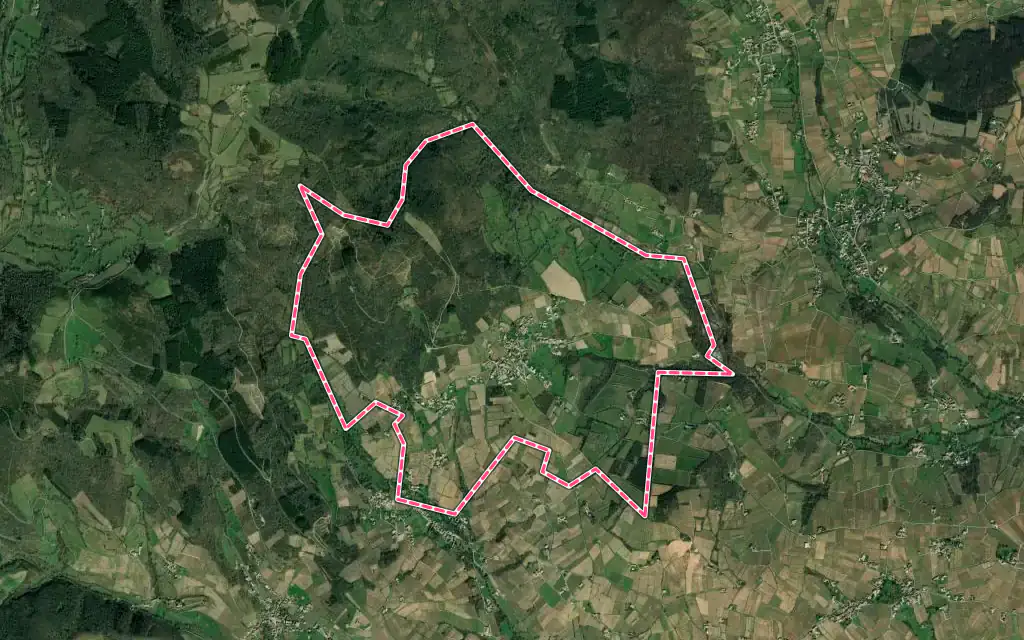 Vue satellite de Pruzilly avec ses contours administratifs