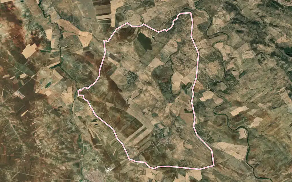 Vista satélite de Puebla del Prior con su contorno administrativo