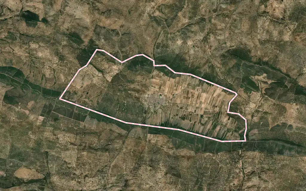 Vista satélite de Puebla de Obando con su contorno administrativo
