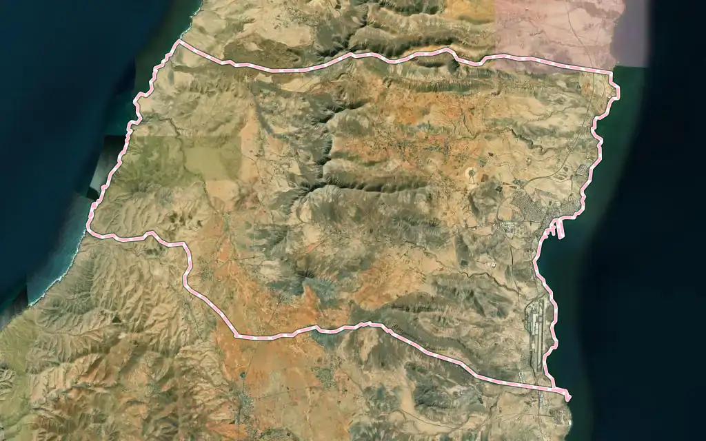 Vista satélite de Puerto del Rosario con su contorno administrativo