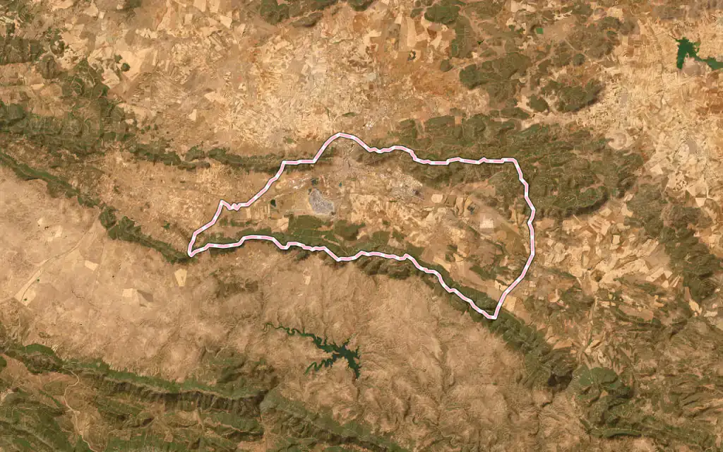 Vista satélite de Puertollano con su contorno administrativo