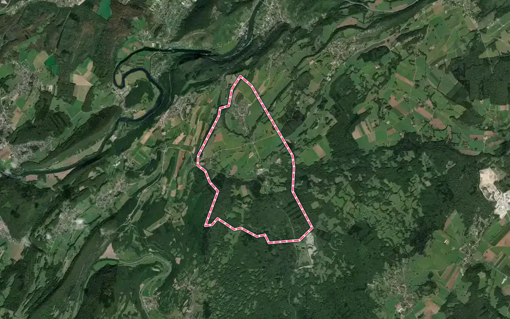 Vue satellite de Pugey avec ses contours administratifs