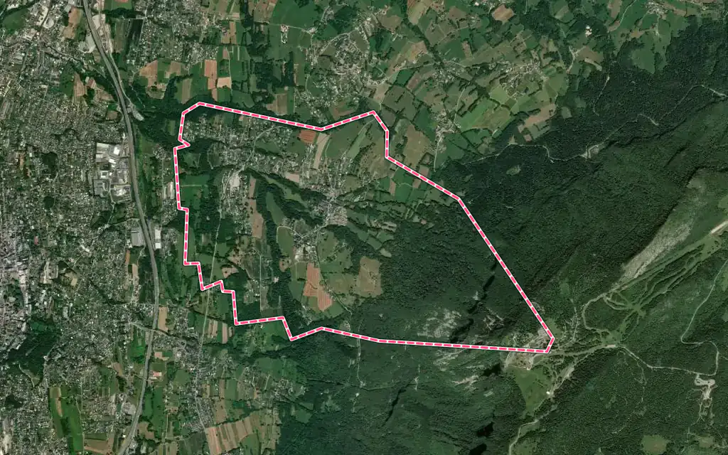 Vue satellite de Pugny-Chatenod avec ses contours administratifs