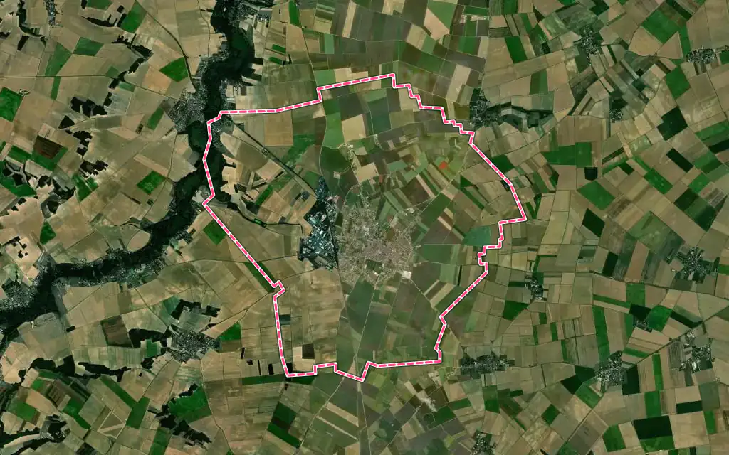 Vue satellite de Puiseaux avec ses contours administratifs
