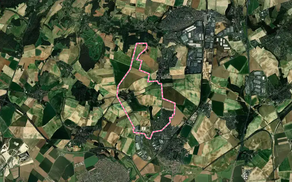Vue satellite de Puiseux-en-France avec ses contours administratifs
