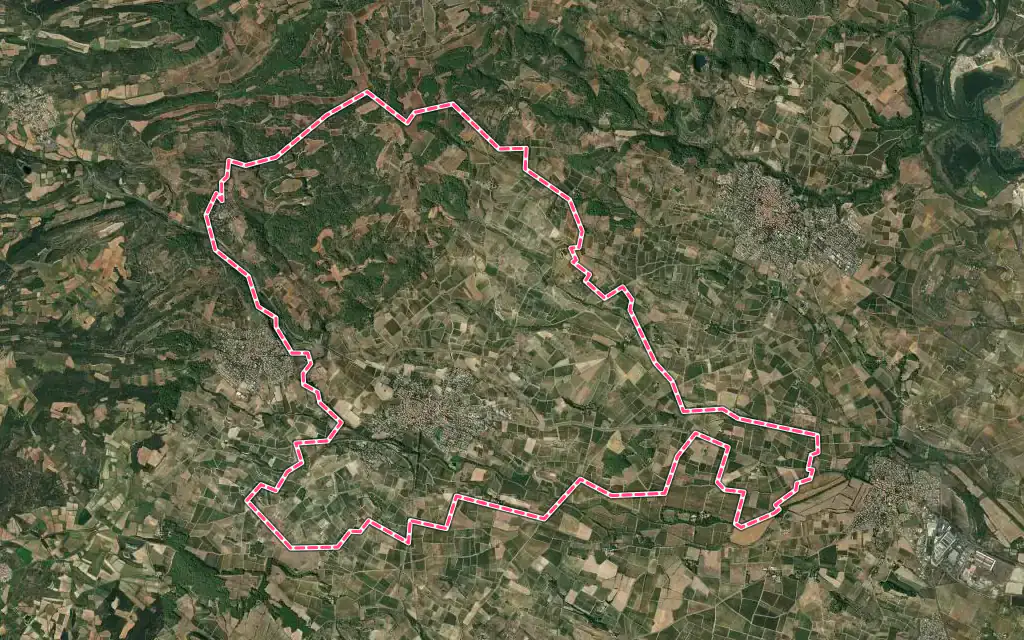 Vue satellite de Puisserguier avec ses contours administratifs