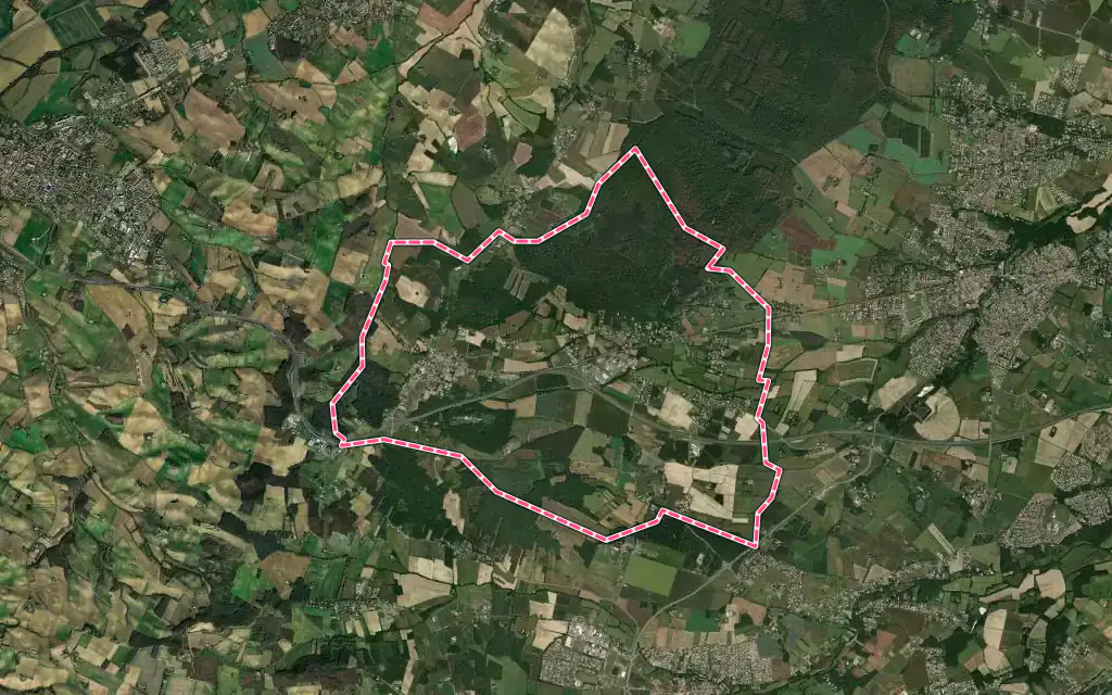 Vue satellite de Pujaudran avec ses contours administratifs