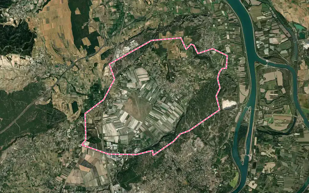 Vue satellite de Pujaut avec ses contours administratifs