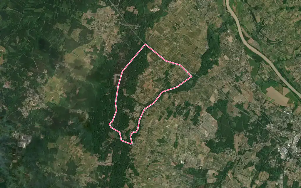 Vue satellite de Pujols-sur-Ciron avec ses contours administratifs