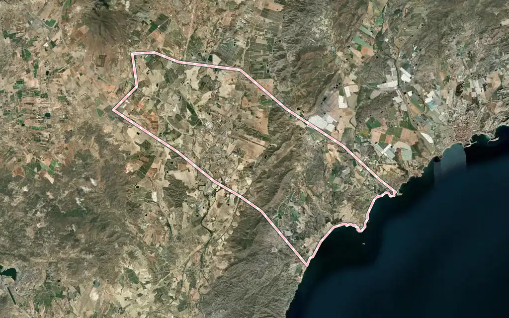 Vista satélite de Pulpí con su contorno administrativo